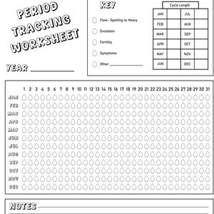 Period Tracker Moon Lunar Cycle Printable Menstruation Log Sheet Diary