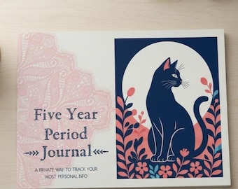 Five Year Period Tracking Journal Calendar Planner with Guide Moon Cat