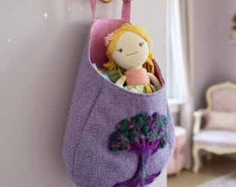 Felted Wool Tree of Life Peg Basket Hanging Wall Pod Storage Bag
