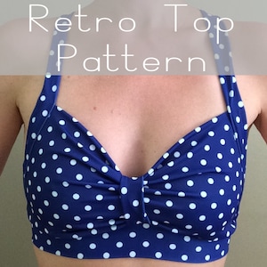 Sewing PDF Pattern and Tutorial for Retro Style Yoga, Dance, or Swimsuit Top image 1