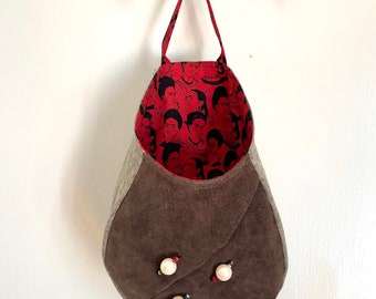 Peg Basket Hanging Pod Wall Storage Leather Ode to Frida Kahlo OOAK