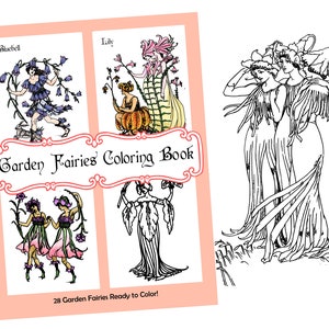 Garden Fairies Coloring Book Fairy Pages Line Art Nouveau
