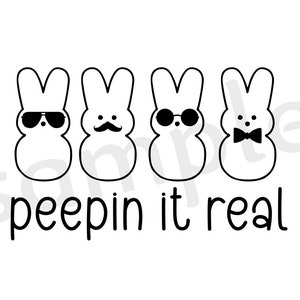 Peepin it Real SVG com Peep Bunnies, óculos de sol, bigode e gravata borboleta