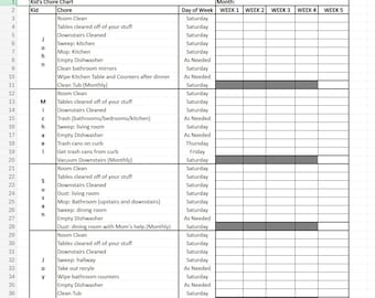 Tabla de tareas mensuales sencillas para niños