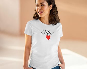 Mamá - Camiseta de algodón de peso medio para mujer con corazón, esposa, mamá, familia