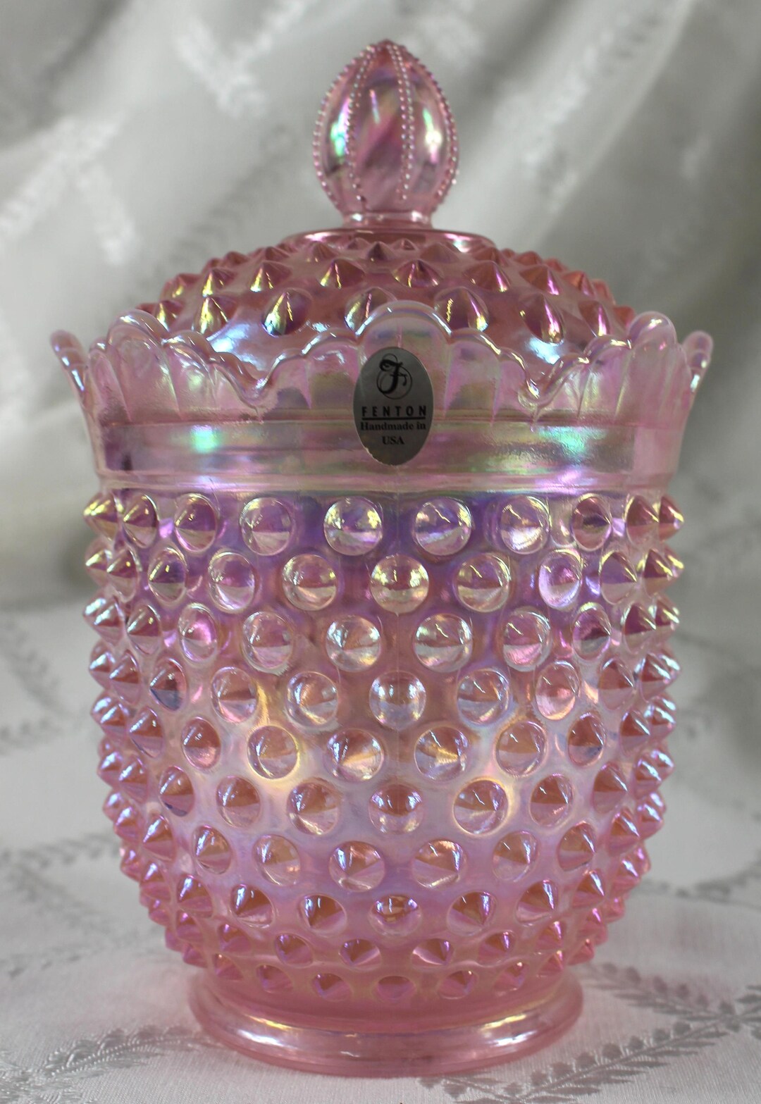 Vintage Fenton Pink Opalescent Hobnail Candy Jar With Lid - Etsy