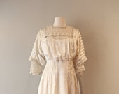 Rare Vintage Edwardian Silk Wedding Gown Handmade ~ Antique 1910s Wedding Dress Silk Embroidered Lace Size XL
