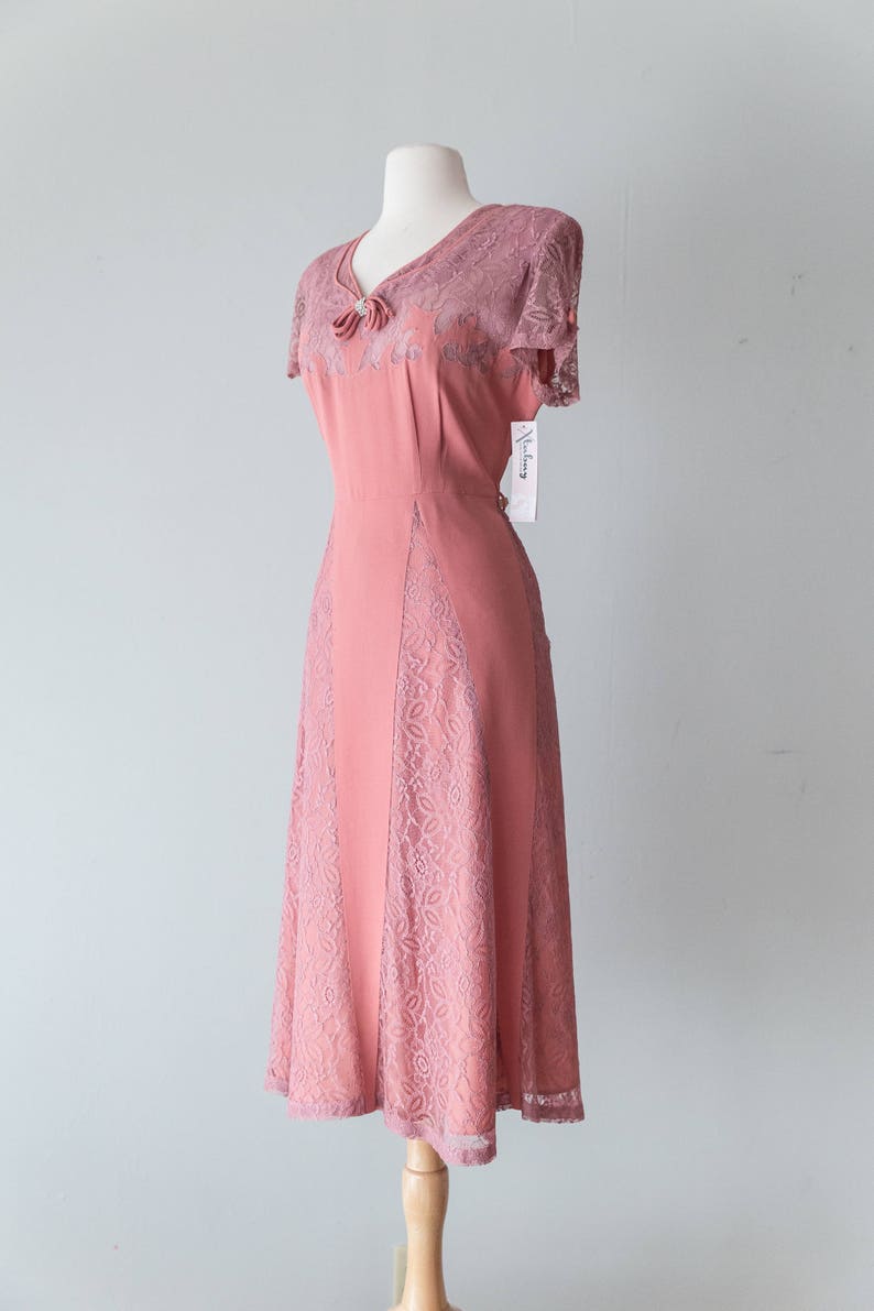 Vintage 1940s Dress Late 40s Dusty Rose Rayon Cocktail Dress | Etsy