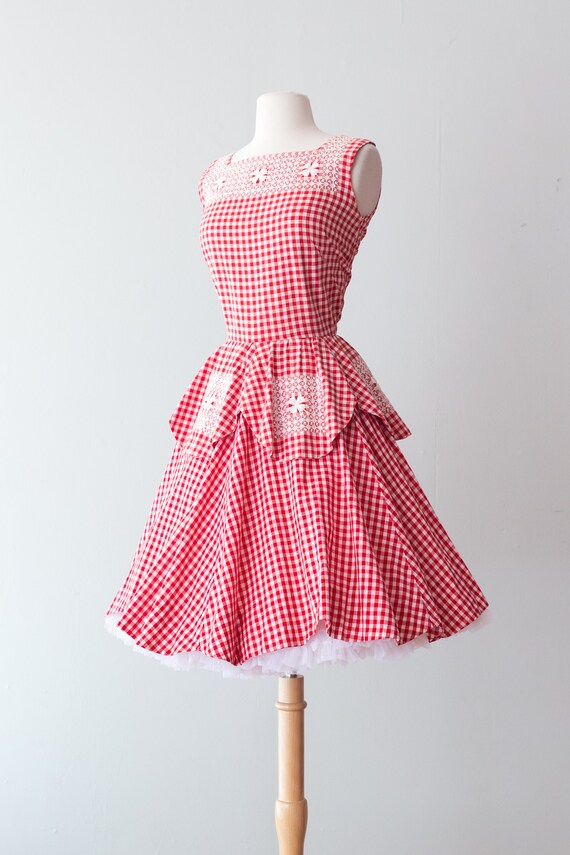 Vintage 1950s Dress Red & White Gingham 50s Day Dress w/ | Etsy