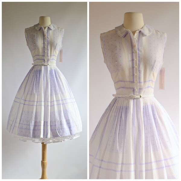 Vintage 1950s L'Aignon Cotton Day Dress ~ 50s Purple Polka Dot Dress ~ Vintage 50s Cotton Dress