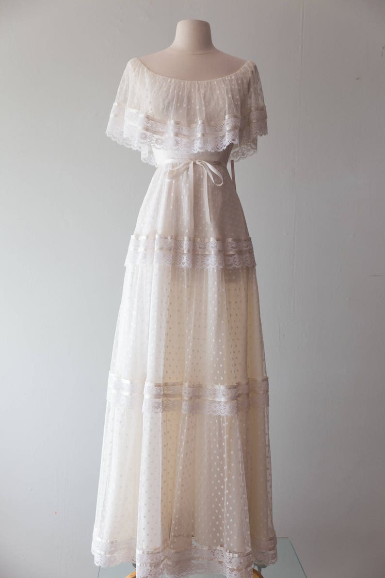 Vintage 1970s Dress 70s Boho Wedding Dress With Swiss Dots Etsy