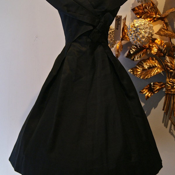 50s Dress // Vintage 1950's Black Silk Cocktail Party Dress by Herbert Sondheim