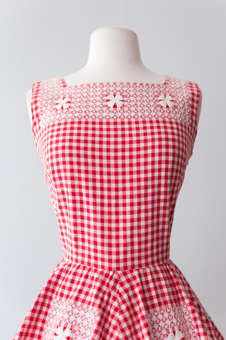 Vintage 1950s Dress Red & White Gingham 50s Day Dress w/ | Etsy