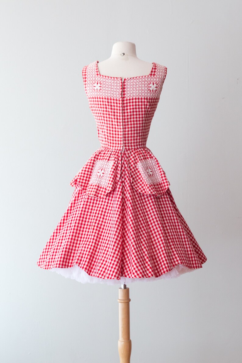 Vintage 1950s Dress Red & White Gingham 50s Day Dress w/ | Etsy