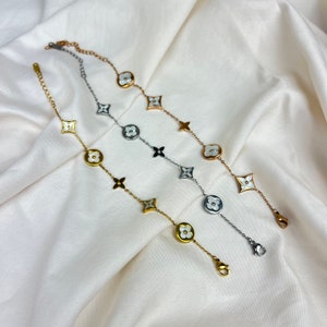 Gold, Silver, Rose Gold Clover Leaf Flower Bracelet