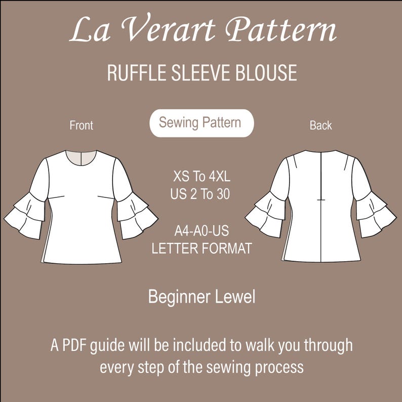 Ruffle Sleeve Blouse Sewing Pattern: Peasant Style Top (A0 A4 US Letter ...