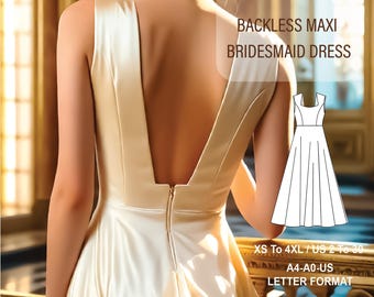 Backless Maxi Dress Sewing Pattern, A-line Ball Gown (PDF Pattern) - Etsy  Canada