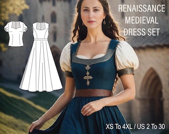 Renaissance Dress Sewing Pattern: Medieval Cosplay Gown (A0 A4 US Letter)