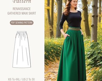 Renaissance Gathered Maxi Skirt Sewing Pattern: Wool, XS-4XL (PDF Pattern)