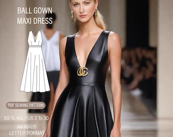 Dress Sewing Pattern, Prom Dress Sewing Pattern, Women Dress Pattern, Maxi Dress Sewing Pattern, A0 A4 US Letter size: US 2 to 30