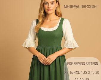 Ren Faire Maxi Dress Sewing Pattern: Medieval Renaissance Gown (US 2-30) (PDF Pattern)