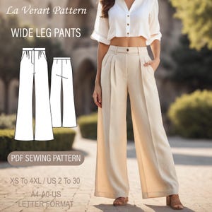 Patrón de costura para pantalones palazzo de lino de pierna ancha (PDF) tallas 2-30 de EE. UU.
