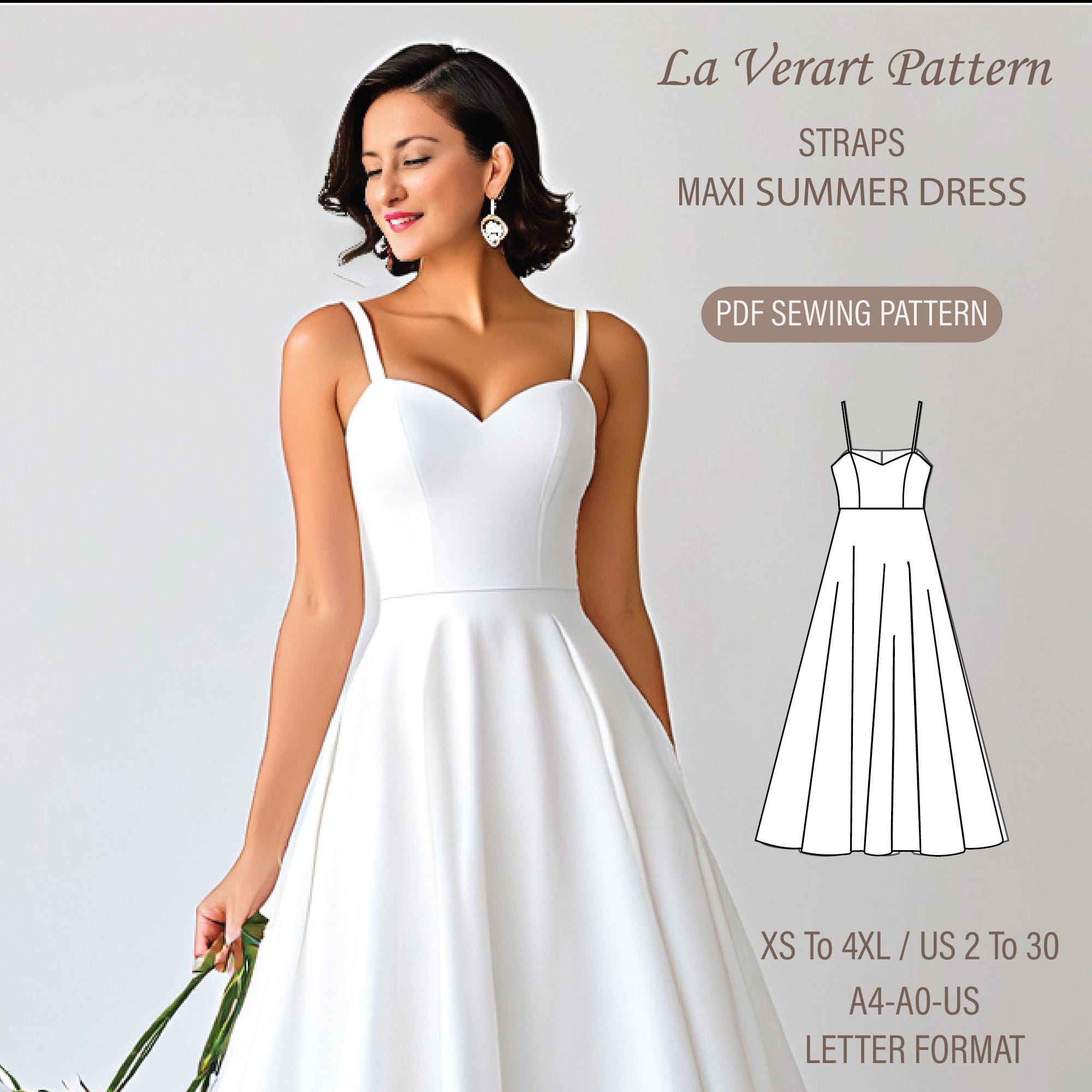 Straps Maxi Dress Sewing Pattern: Sweetheart Neckline, Full Circle Skirt (PDF Pattern)