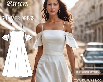 Linen Goddess Midi Dress Sewing Pattern: Bohemian Summer Style (US 2-30) (PDF Pattern)