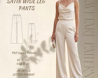 Wide Leg Pants Pattern for Women, Satin Wedding Pants Sewing Pattern, Easy PDF Pattern, Size: A0 A4 US Letter - US 2 to 30