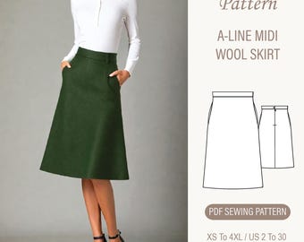 Wool A-Line Midi Skirt Sewing Pattern: Vintage Cottagecore Style (PDF Pattern)