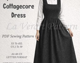Square Neck Cottagecore Dress Sewing Pattern | Prairie Style Gathered Maxi Dress | PDF Sewing Pattern for Women, XS-3XL / A4-A0-LETTER
