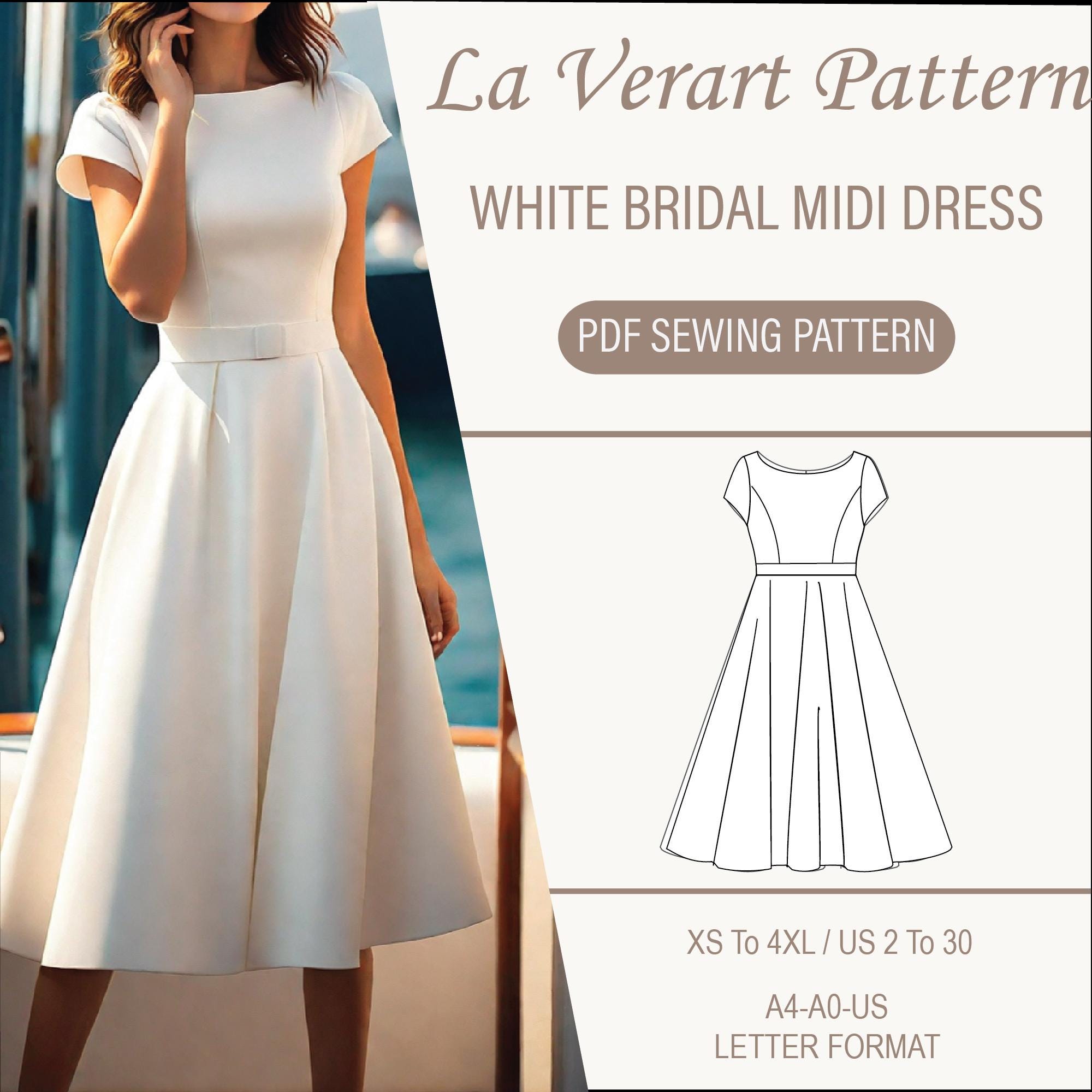 Boat Neck Bridal Mini Dress Sewing Pattern, Fitted Sleeves Dress 