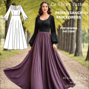 Renaissance Fairy Dress Sewing Pattern: Long Sleeve Medieval Gown (PDF Pattern)