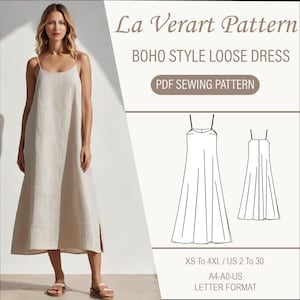 Linen Maxi Dress Sewing Pattern: Boho Slip Style (PDF Pattern)