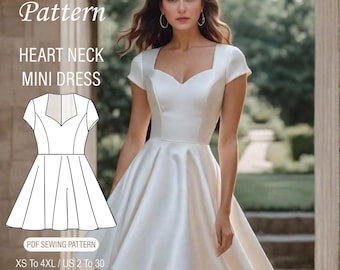 Heart Neck Bridal Mini Dress Sewing Pattern (PDF)