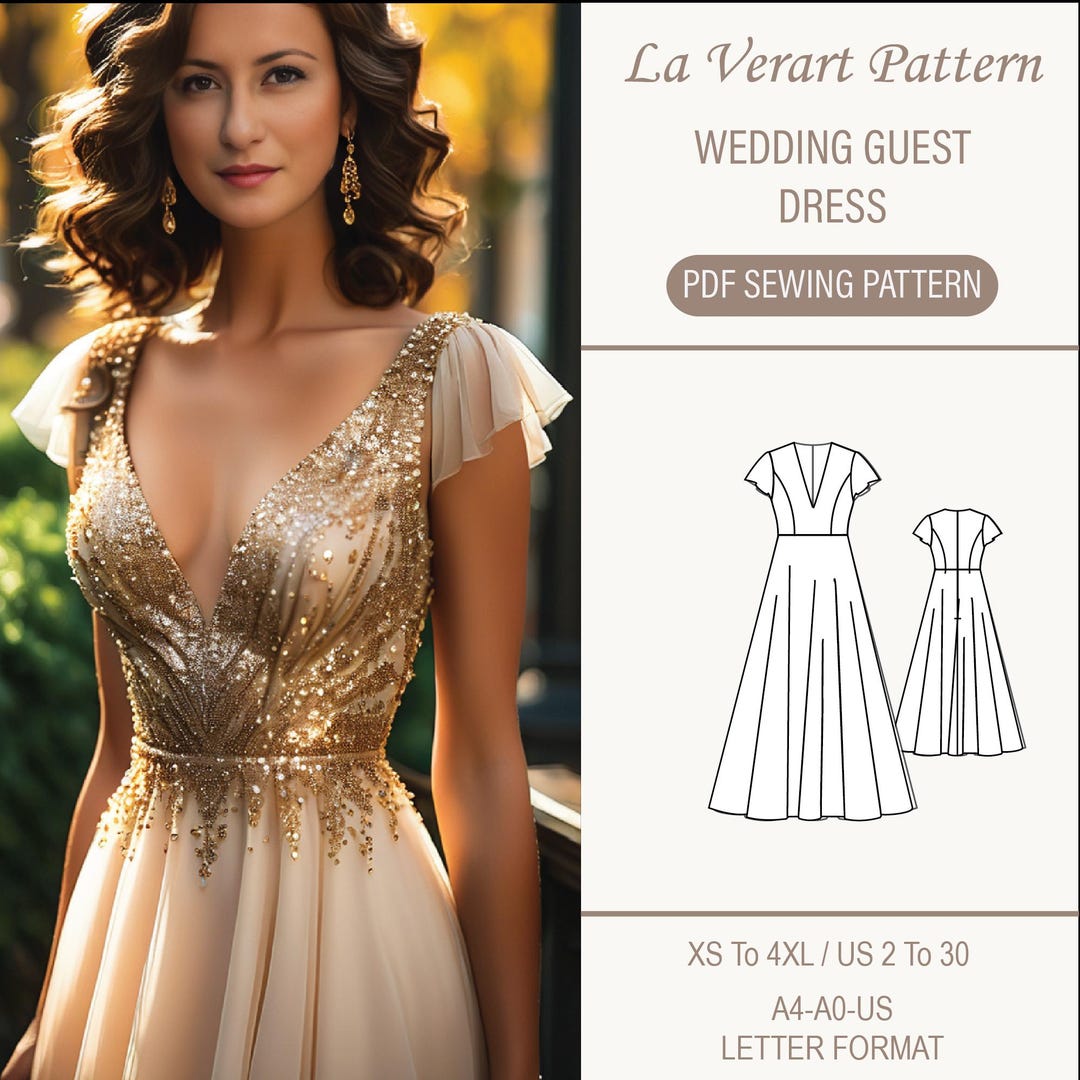 V Neck Wedding Guest Dress Sewing Pattern, Wedding Dress Pattern ...