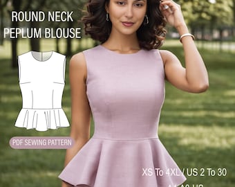 Peplum Top Sewing Pattern: Women's Sleeveless Blouse (US 2-30) (PDF Pattern)