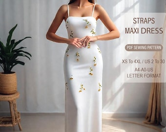 Straps Midi Dress Sewing Pattern: Bridesmaid, Wedding Guest (US 2-30) (PDF)