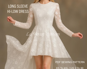 High-Low Maxi Dress Sewing Pattern: Long Sleeve Prom & Wedding Guest (PDF Pattern, US 2-30)