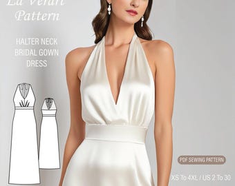 Halter Neck Bridal Gown Sewing Pattern: Satin Maxi Dress (PDF Pattern)