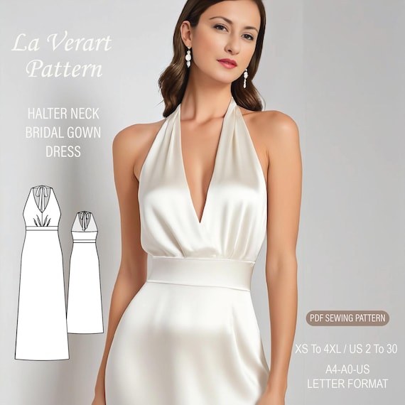 Halter Neck Bridal Gown Sewing Pattern: Satin Maxi Dress (PDF Pattern) - Etsy Halter Neck Bridal Gown Sewing Pattern: Satin Maxi Dress (PDF Pattern) - Etsy
