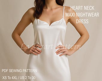 Maxi Nightgown Sewing Pattern: Heart Neck Sleepwear (A0 A4 US Letter) (Digital Download)