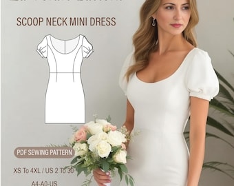 Satin Mini Simple Wedding Dress Pattern, Scoop Neck White Dress Pattern,  Full Circle Basic Bridesmaid Dress PDF, Size: US 2 to 30 - Etsy