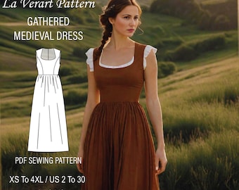 Medieval Maxi Dress Sewing Pattern: Square Neckline (US 2-30) (PDF Pattern)