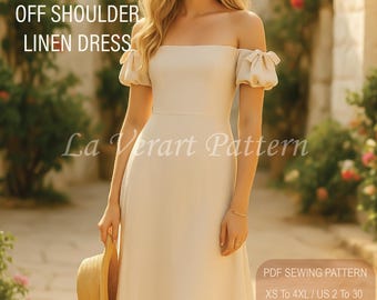 Patrón de vestido / XS–4XL / Patrón de costura de vestido de verano / Patrón de vestido con hombros descubiertos / Patrón de vestido con mangas abullonadas / Patrón PDF de vestido sin espalda