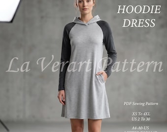 Raglan Hoodie Dress Sewing Pattern Size XS-4XL (PDF Pattern - Digital Download)