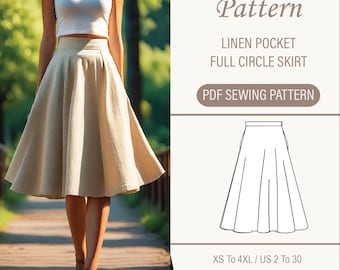 Retro Women Pleated Full Circle Linen Skirt with Pockets 281711 Retro Women Pleated Full Circle Linen Skirt with Pockets 281711