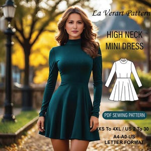 Può includere: Un cartamodello PDF per un abito corto con collo alto. Il cartamodello è disponibile nelle taglie XS a 4XL e nelle taglie italiane 38 a 52. Il cartamodello è in formato A4-A0-IT.