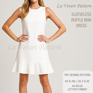 Patrón de costura para minivestido blanco con volantes, patrón de vestido vintage de tul con cuello redondo, vestido de fiesta acampanado PDF, tamaño: A0 A4 CARTA-EE. UU. 2 a 30