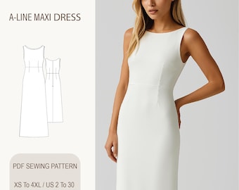 A-Line Maxi Dress Sewing Pattern: Elegant Evening Gown (US 2-30) (PDF Pattern)